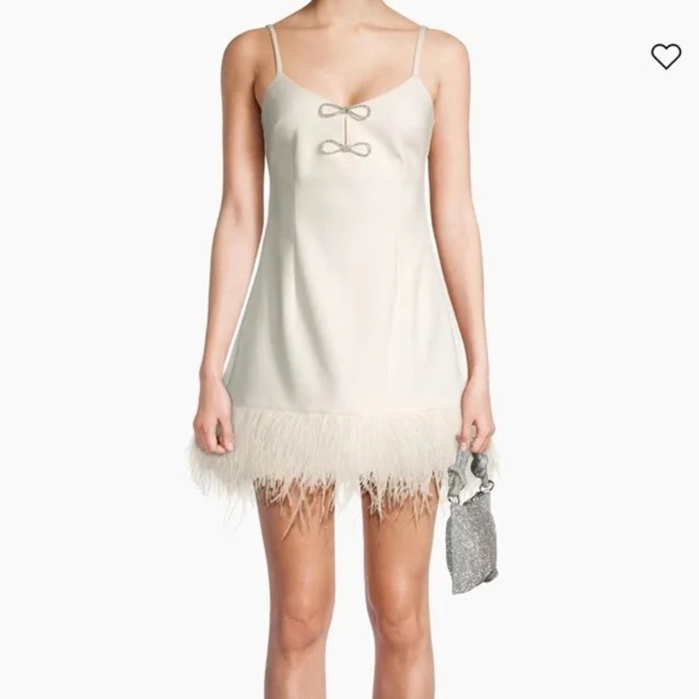Likely Cream Feather Trim Mini Dress
